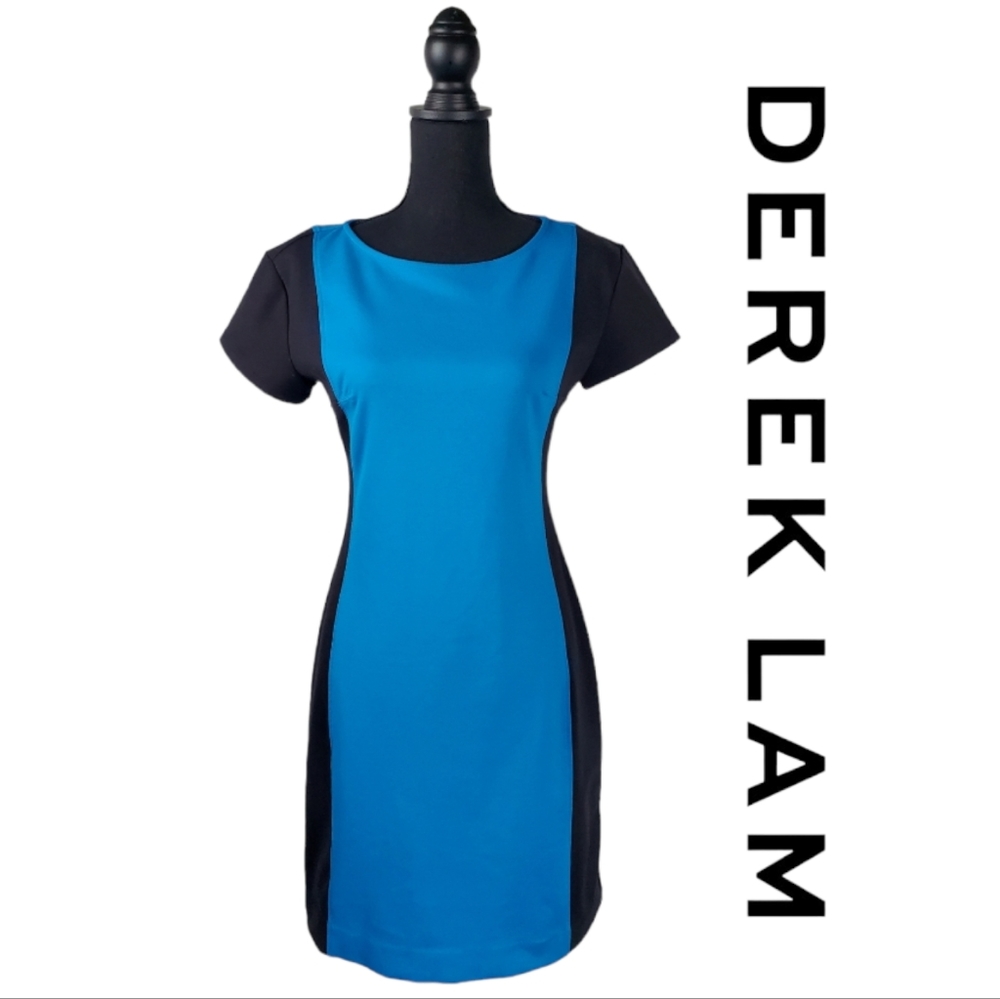DEREK LAM For Design Nation Sheath Midi Dress Size Small - Black/Atlantic Blue